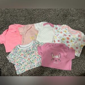 Set of 6 Baby Girl Onesies in Pink and White